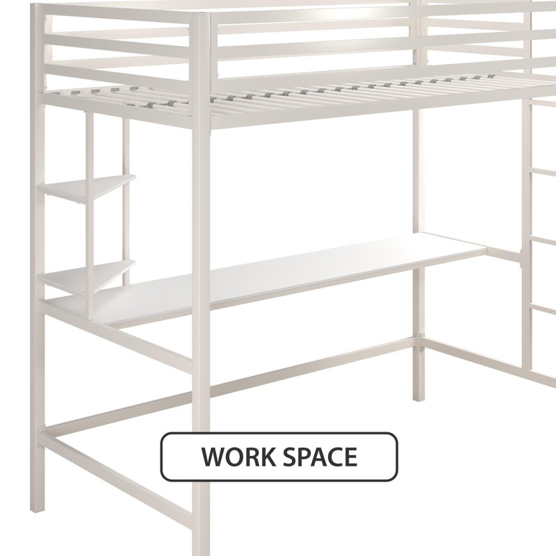 Novogratz Maxwell Metal Loft Bed with BuiltinDesk by Novogratz